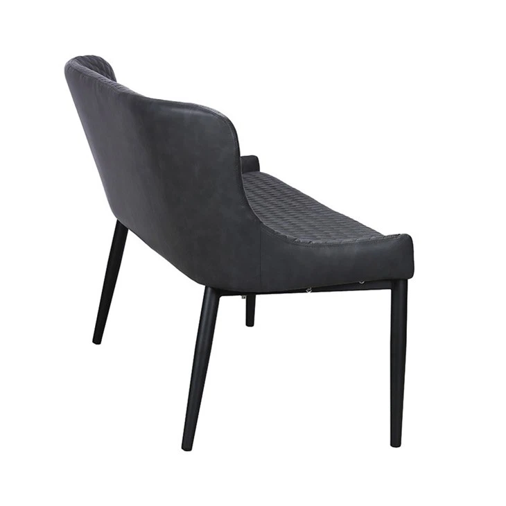 Black Leather Dining Bench with Back