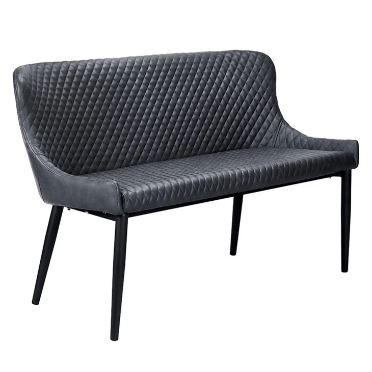 Black Leather Dining Bench with Back